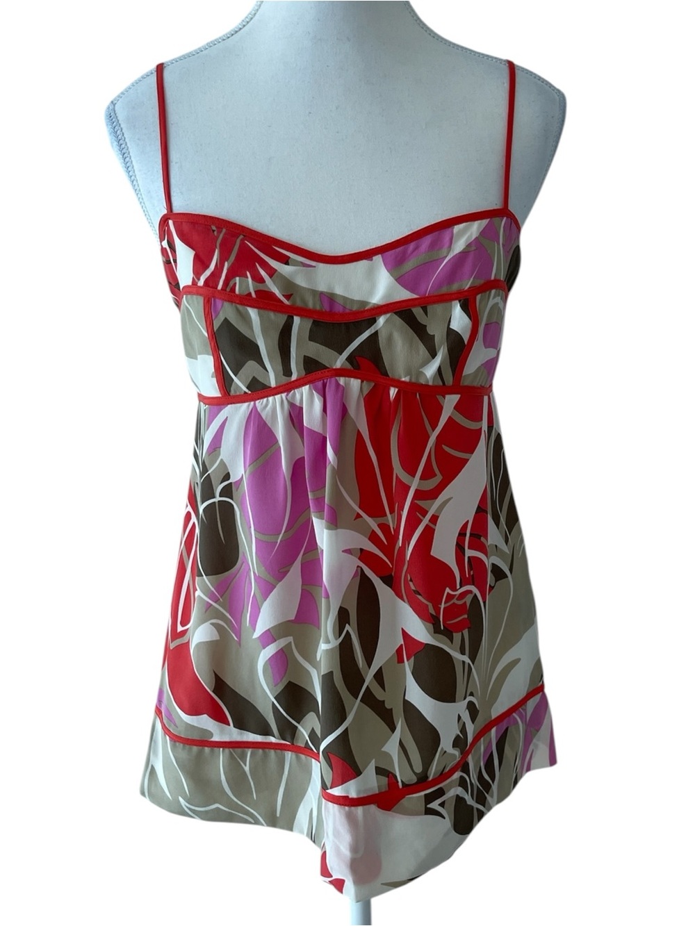Bedo Floral Print Spaghetti-Strap Silk Camisole in Red and Pink